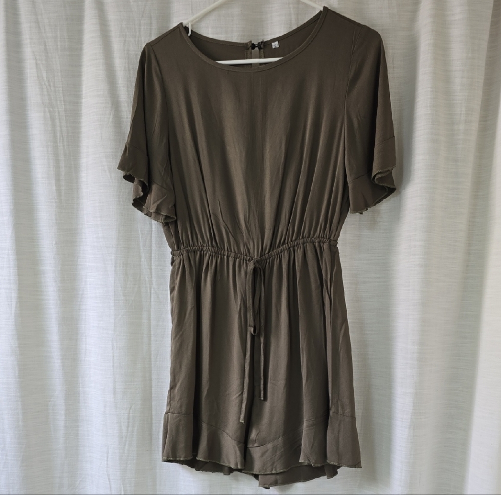 Army Green Short Sleeve Romper